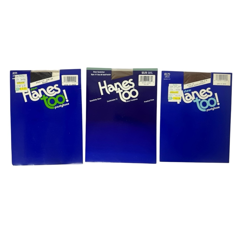 Vintage 80's & 90's Hanes Too Sheer Pantyhose Sz AB Styles 116 & 117 Set of 3